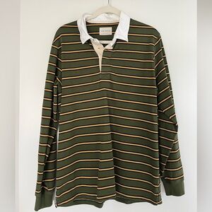 Far Afield Green Striped Men's Rugby Polo Shirt